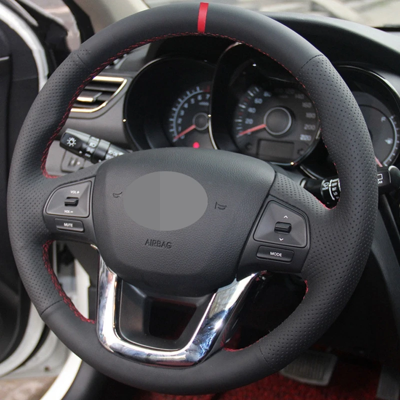 DIY черный красный искусственная кожа Чехол рулевого колеса автомобиля красного