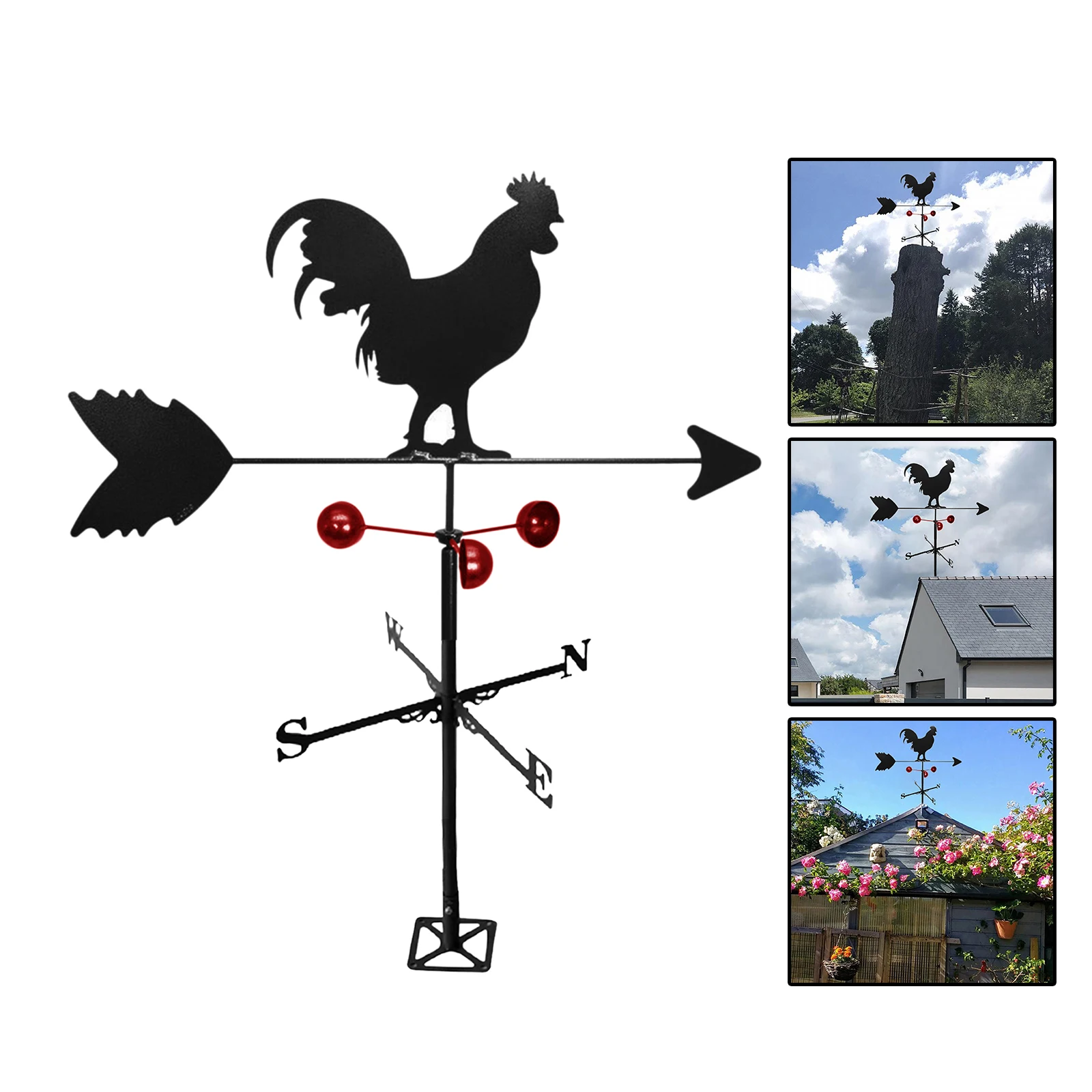 Farm Iron Home Rooster Shaped Weather Vane Wind Direction Indicator Yard Roofs Measuring Tool