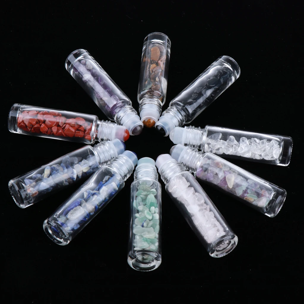 

10 Pcs 10ml Empty Clear Glass Essential Oil Gemstone Roller Balls Bottles