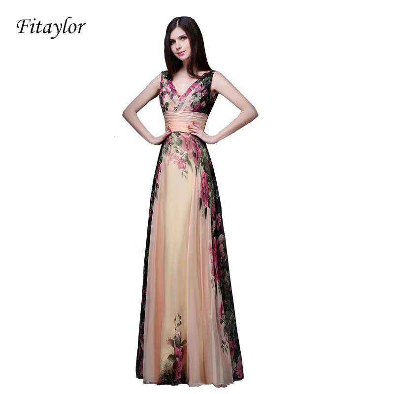 Платье с цветочным принтом Fitaylor весеннее шифоновое платье на одно плечо макси