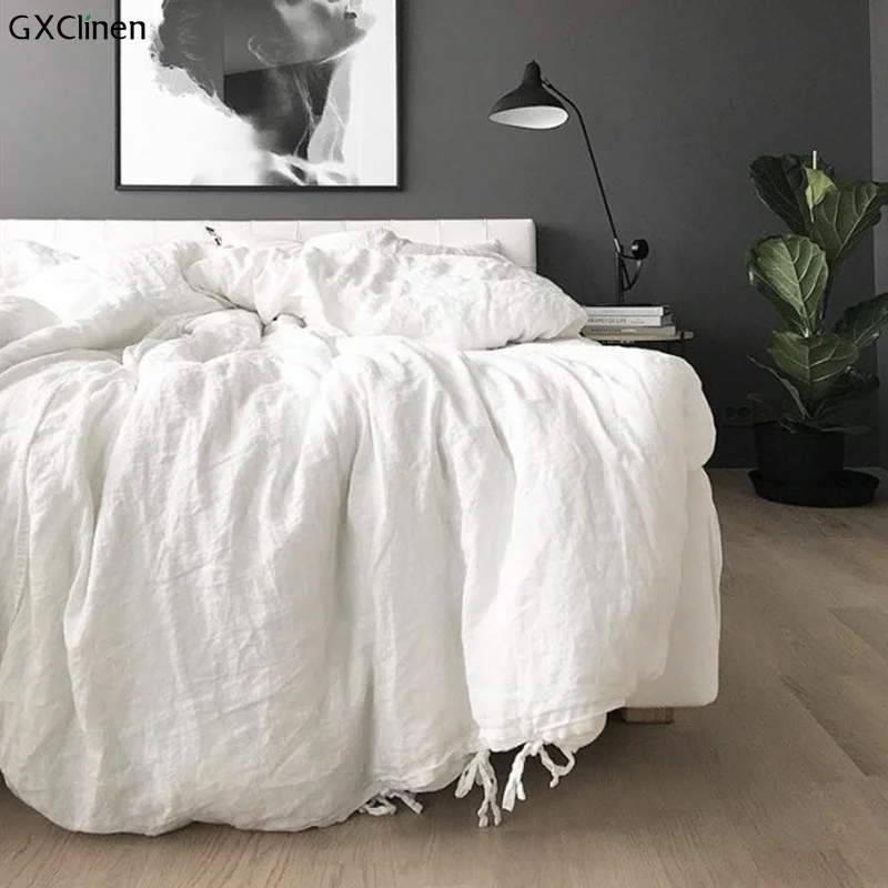 Комплект постельного белья из 100% льна с бантом и лентой желтым бантом-бабочкой