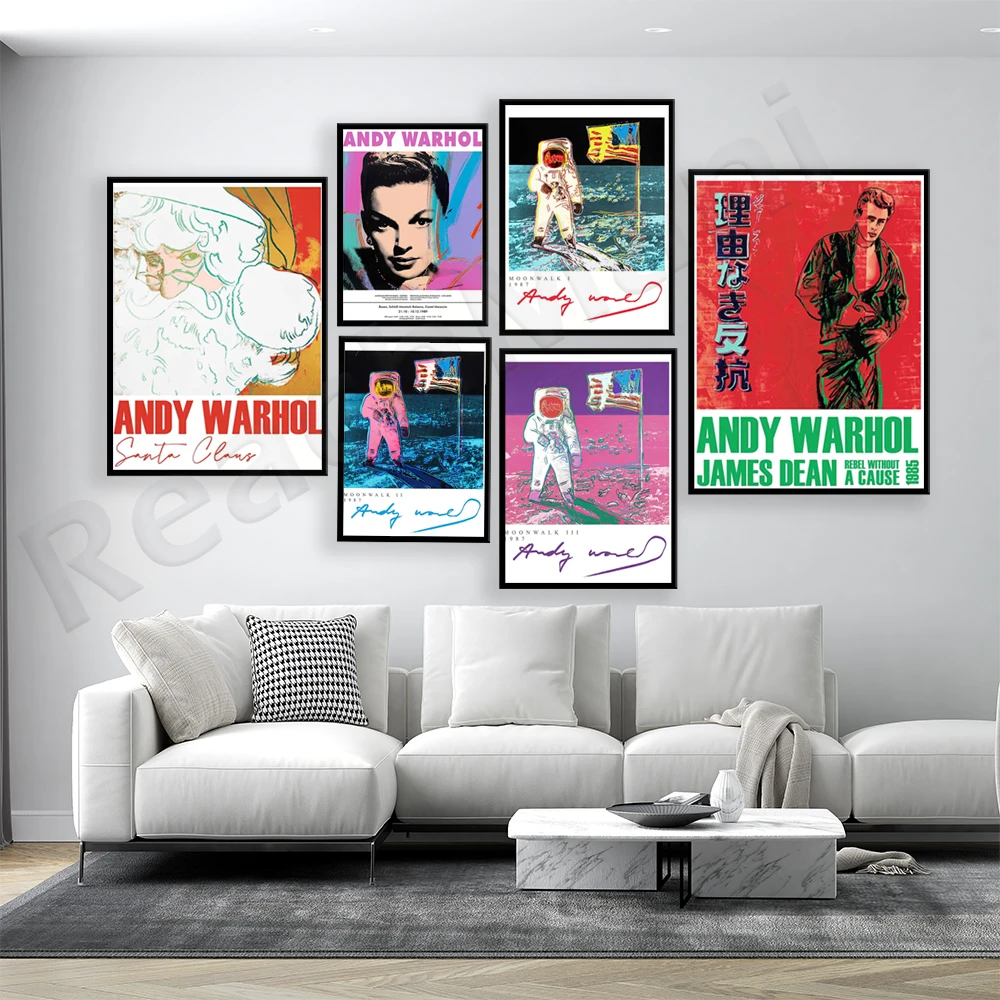 

Andy Warhol prints, Santa Christmas prints, moon walks, astronauts, pop art exhibition poster Andy Warhol