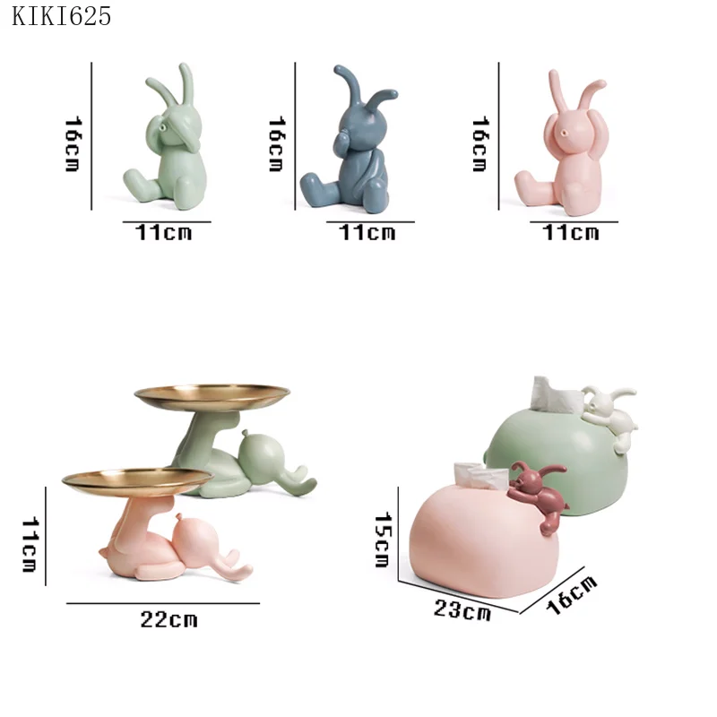

Nordic Cartoon Animal Rabbit Storage Tray Tissue Box Resin Cute Rabbit Sculpture Figurines Candy Jewelry Storage Tray Home Decor