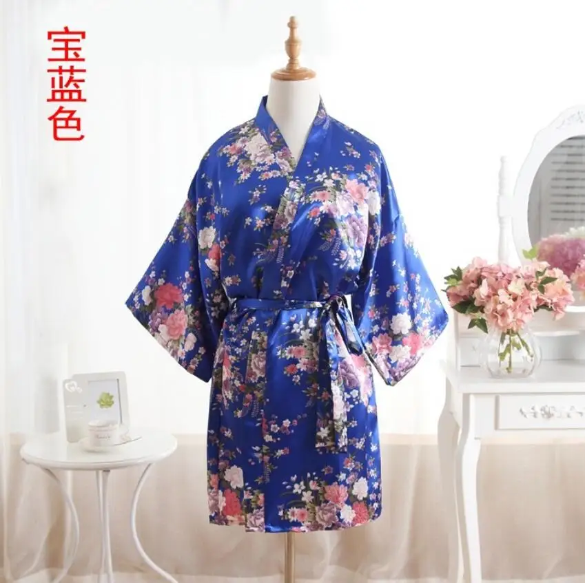 

Short Sleeve Imitate Real Silk Printing Fashion Kimono Cardigan Robe Bathrobe