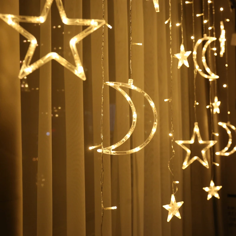 137inch Moon Star Lamp LED String Ins Christmas Birthday Lights Party Decoration Holiday Curtain Wedding Neon | Освещение
