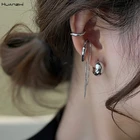 Серьги-клипсы женские HUANZHI, из металла, серебристого и золотистого цвета, с кисточками, с цепочкой, 2021