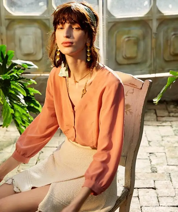 Женская розовая рубашка из 100% шелка красивая/нежная мягкая и восковая шелковая