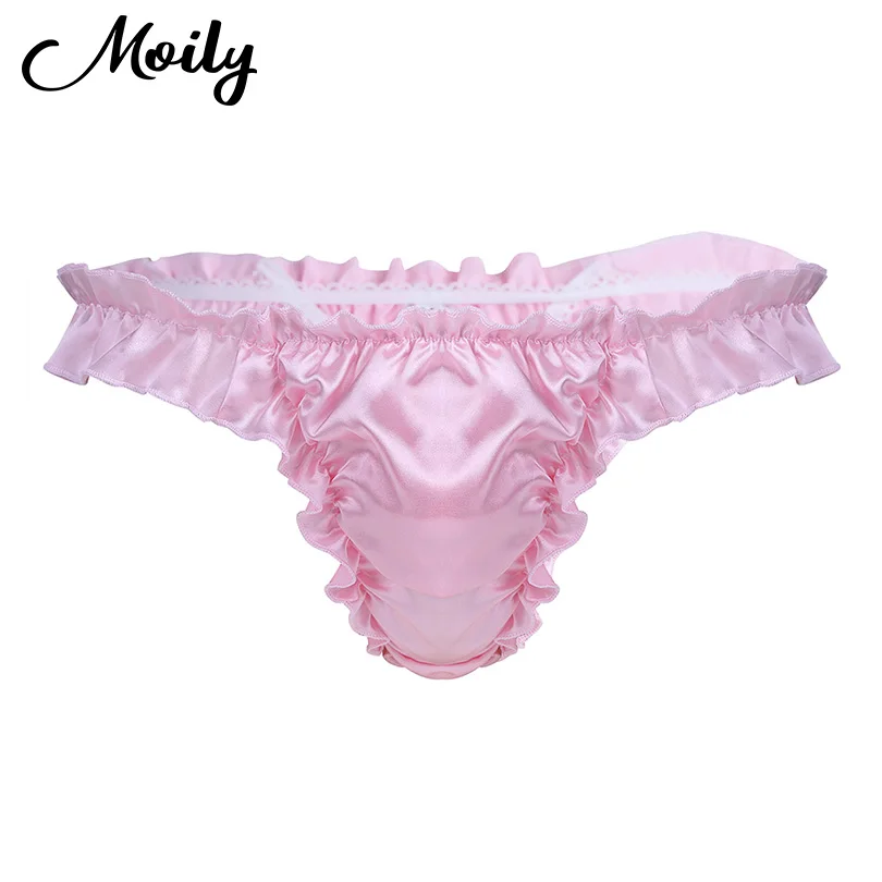 Гей мужское нижнее белье Sissy мягкое атласное блестящее гофрированное бикини с