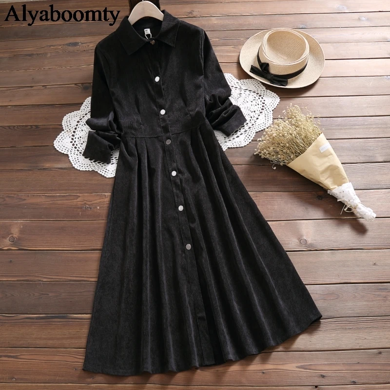 Mori Girl весеннее женское платье рубашка корейский шик Черный винтажный