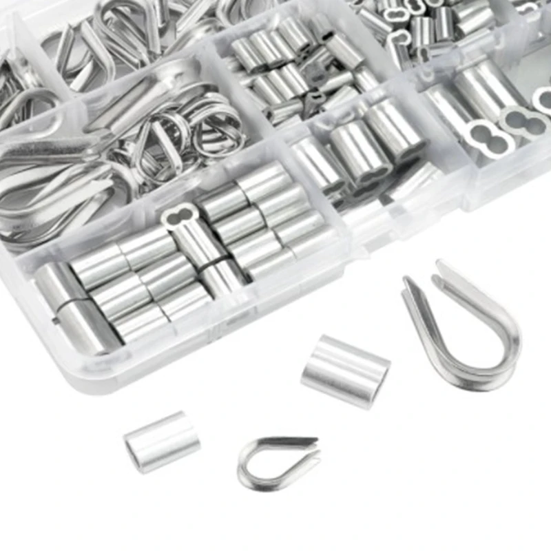 

265Pcs Stainless Steel Wire Rope Cable Thimbles Combo and Aluminum Crimping Loop Sleeve Assortment Kit