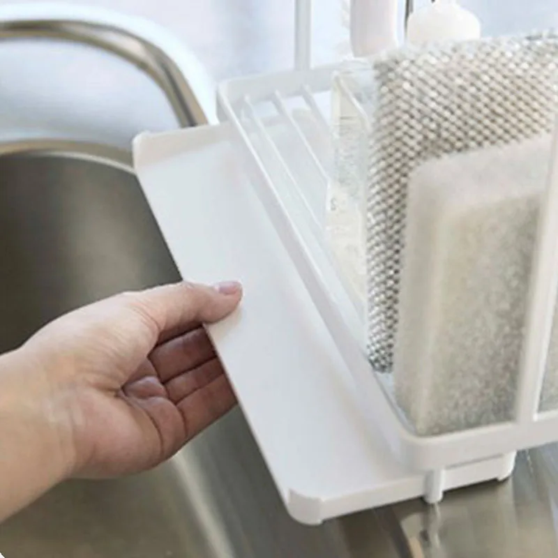 

Kitchen Sink Caddy Organizer Sponge Soap Brush Holder with Drain Pan Countertop Dual-Use Sponge Brush Soap