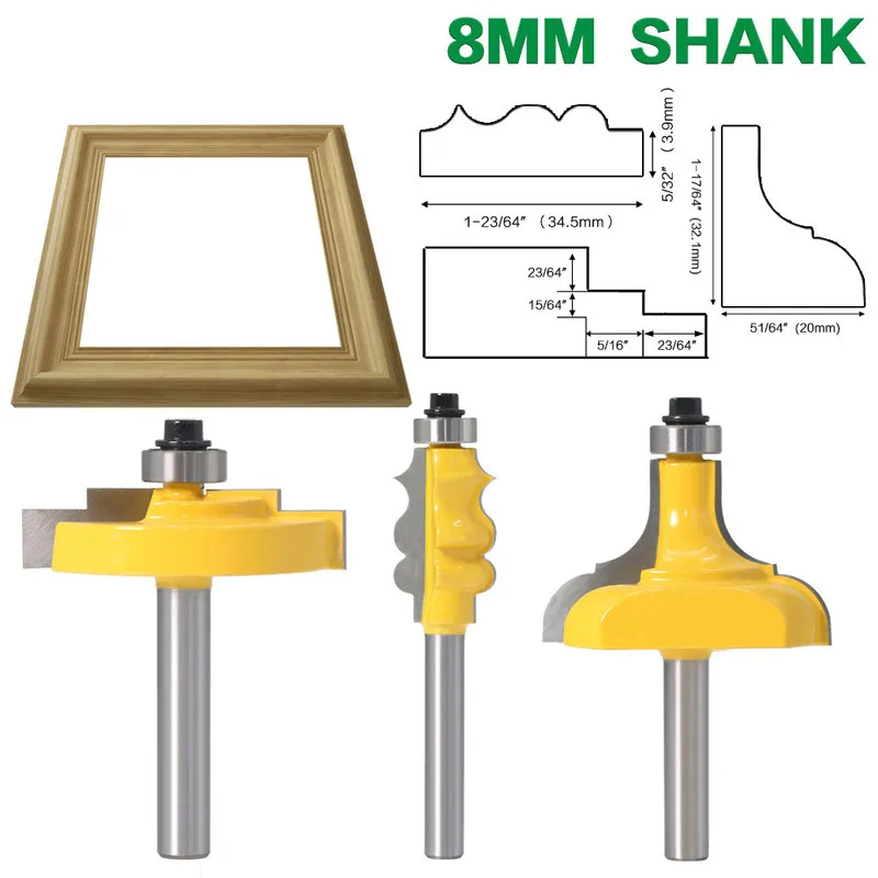 

1/3 шт., 8 мм хвостовик, фоторамка/формовочная фреза-Большая отделка, деревянный Фрезерный резак для магнитных электроинструментов