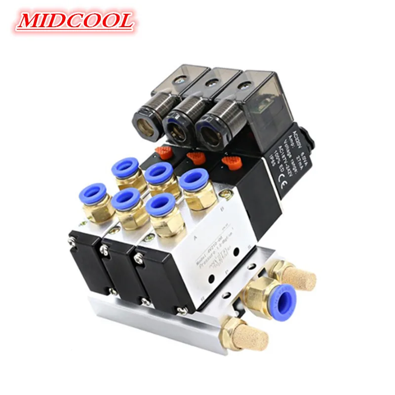 5-позиционный двухпозиционный Пневматический электромагнитный клапан 4V210-08 12 В 24