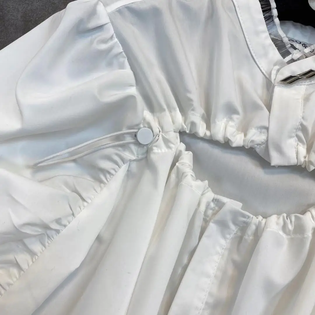

ZCSMLL 2021 Spring Patchwork Stand Collar Long Sleeve Drawstring Elastic Chest Hollow Design Ins Style White Shirt Women
