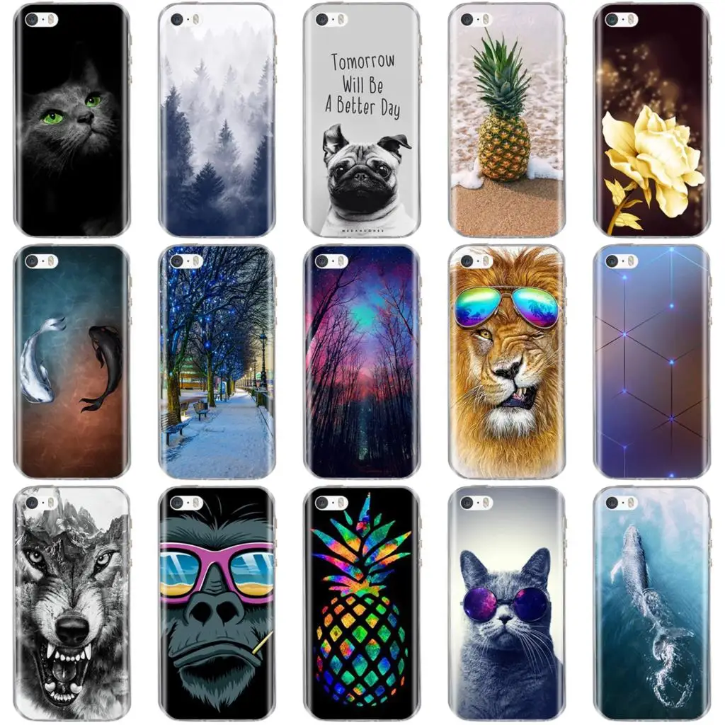 Phone Case For iPhone 5S Cover Soft Silicon Shell 5 5s 6 6s 7 8 x Cute Apple SE X Cases | Мобильные телефоны и аксессуары
