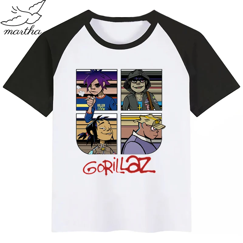 Мультяшным принтом Gorillaz футболка с из мультфильма Рисунок забавные детские