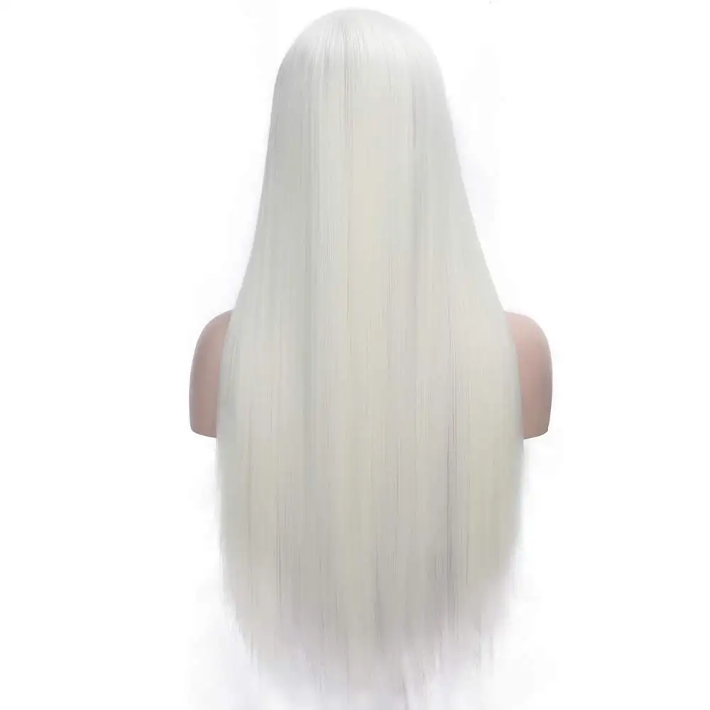 white AISI BEAUTY 26 дюймов длинный прямой черный парик с кружевом спереди синтетические парики для женщин с детскими волосами розовые высокостойкие волокна - Цвет: white
