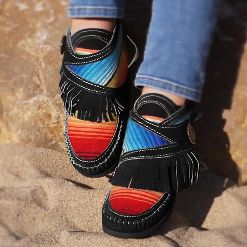 

Women Tassel Stripe Ankle Boots 2020 Women's Sewing Warm Woman Flats Female Shoe Ladies Casual Hook Loops Footwear Plus Size 43