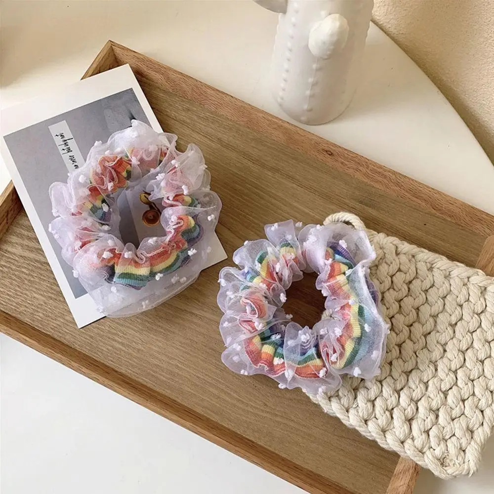 Сетчатая резинка для волос в горошек с цветочной вышивкой винтажная эластичная