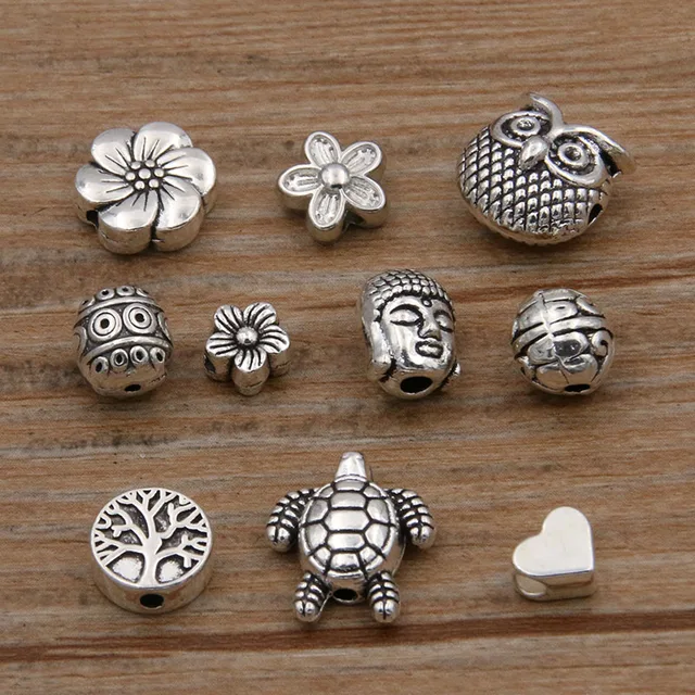 20pcs 10 style owl tortoise buddha lord small hole bead animal flowers charms for diy necklace bracelets jewelry handmade making