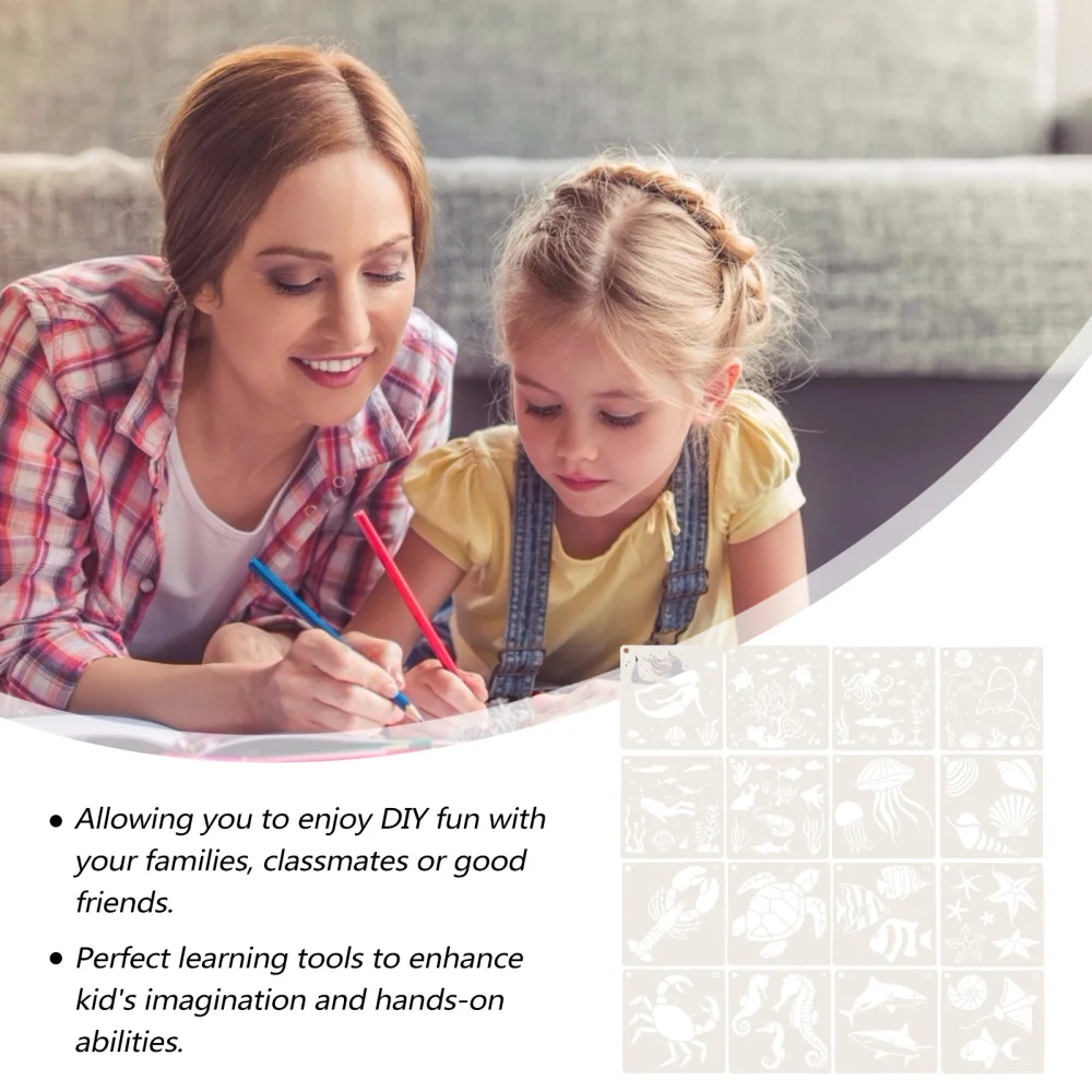 

16Pcs Under Sea Stencil Ocean Creatures Template Spray Painting Draw Tool