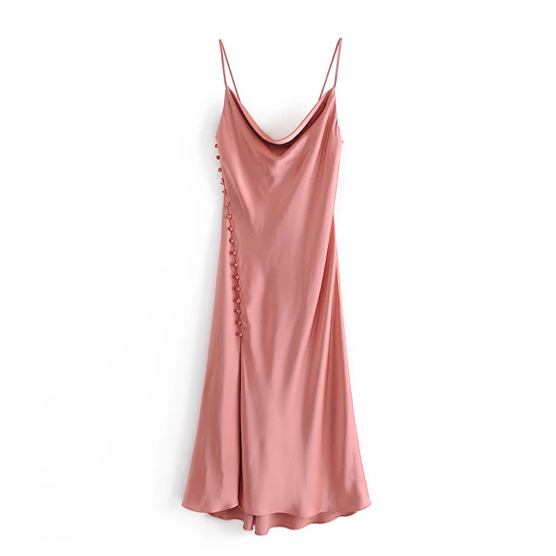 Женское атласное платье на пуговицах однотонное элегантное облегающее