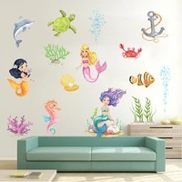 new underwater world mermaid coral wall stickers living room bedroom childrens room ative painting for kids decals new year