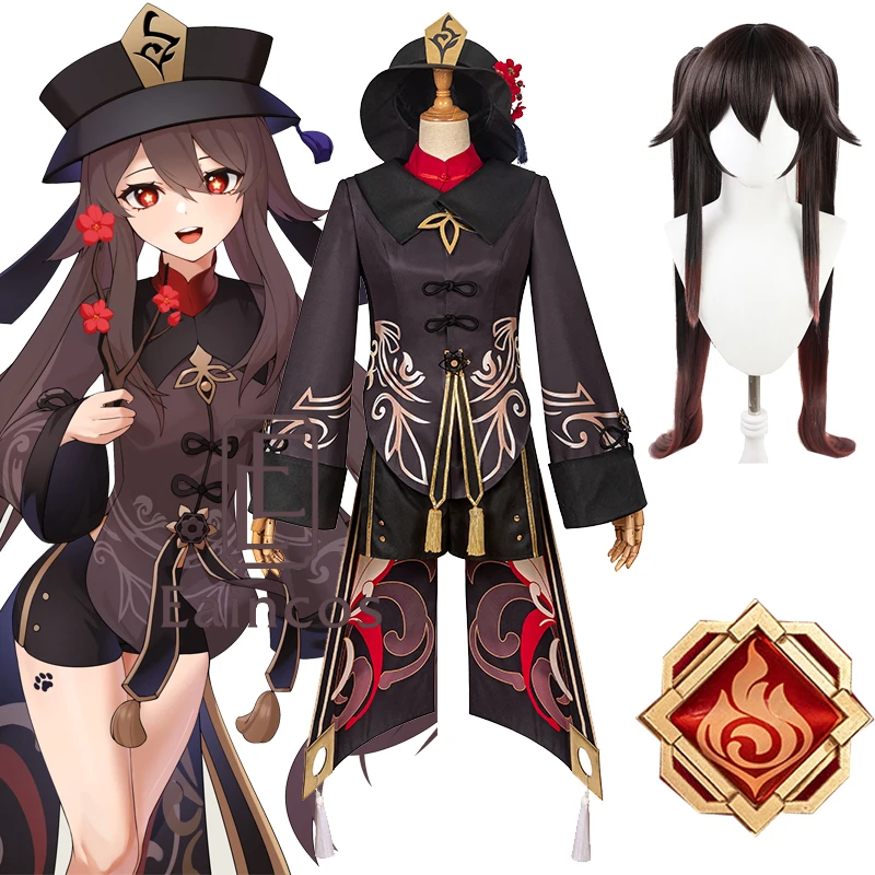 

Hu Tao Cosplay Game Genshin Impact Costumes Halloween Anime Women's Clothes Hat Uniform Full Set