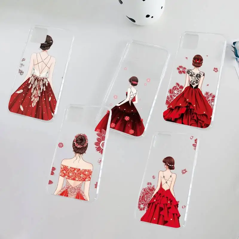 

red dress girl marry couple Phone Case Clear Transparent for iPhone 11 12 13 mini pro XS MAX 8 7 6 6S Plus X 5S SE XR 2020