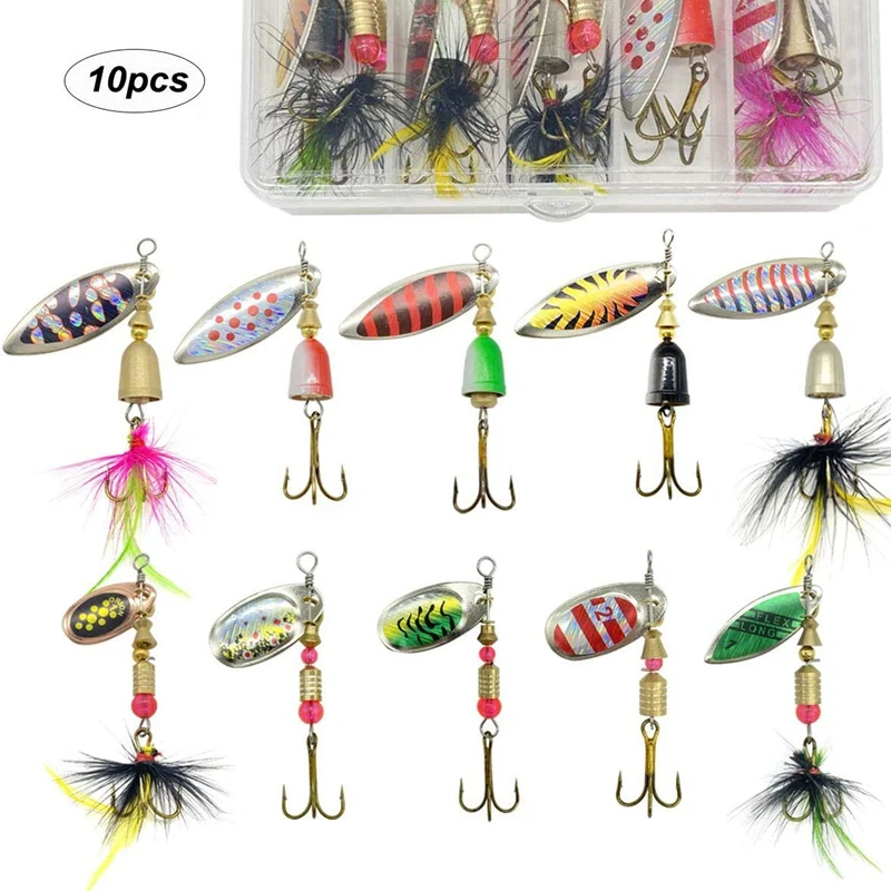 SEWS-Fishing Lures Spinner Bait Fishing Spoon Set Hard Metal Baits Kit with Tackle Box | Спорт и развлечения