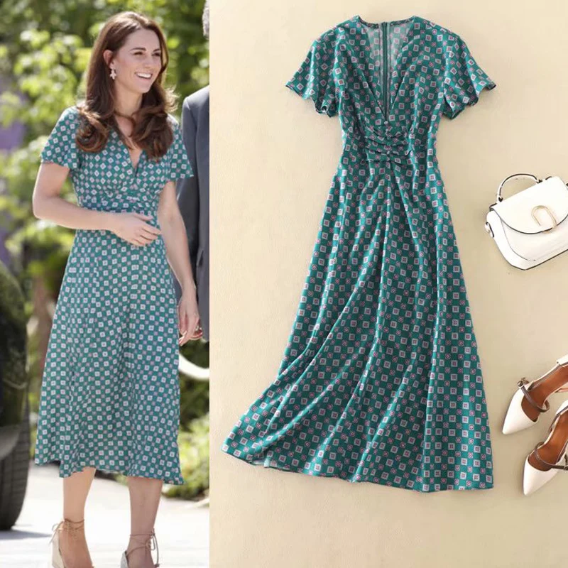 Длинное платье высокого качества Kate Мидлтон Лето 2020 новинка Женская мода для
