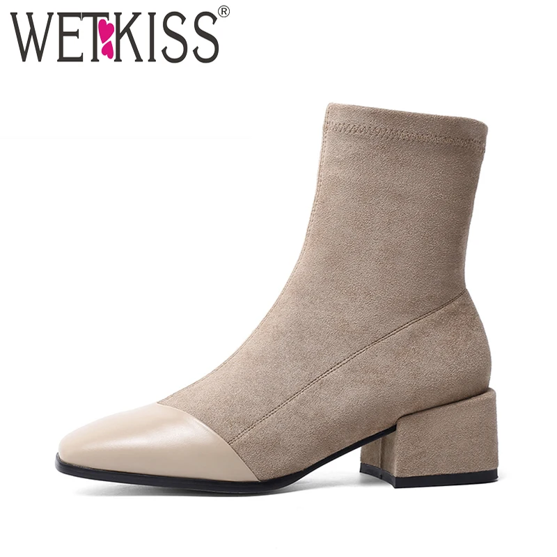 Женские ботильоны из бычьей кожи на высоком каблуке с квадратным носком|Женские