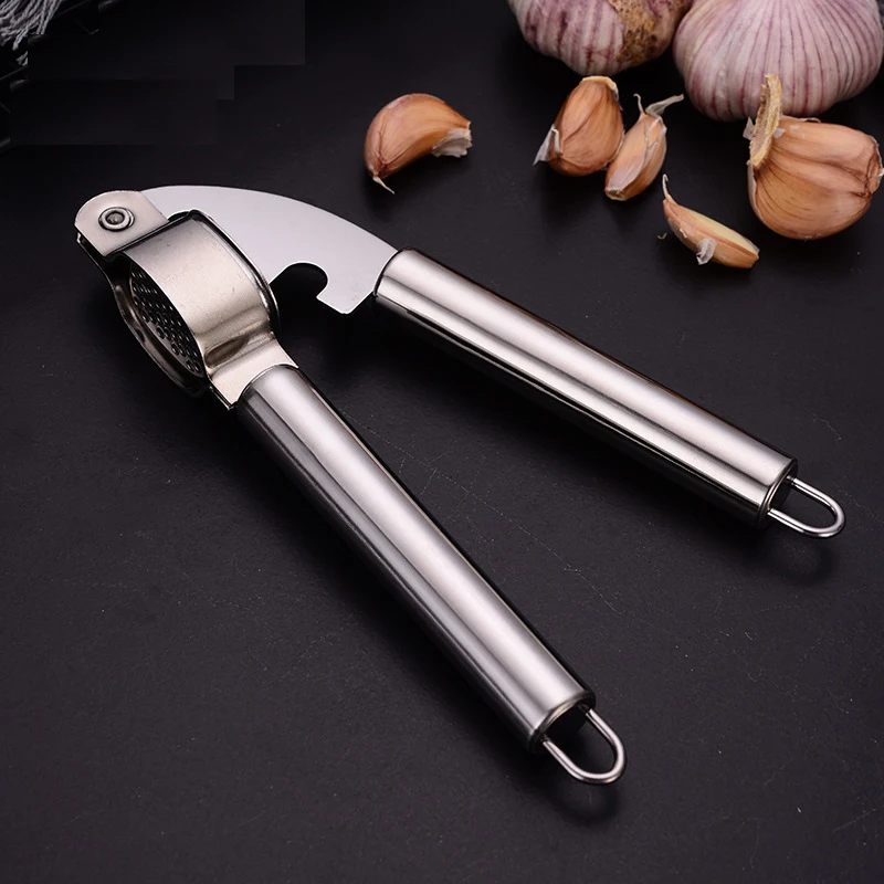 

Garlic Crusher Squeezer Stainless Steel Garlic Press with Handle Rocker Slicer Mincer Chopper with Silicone Tube Peeler Clean