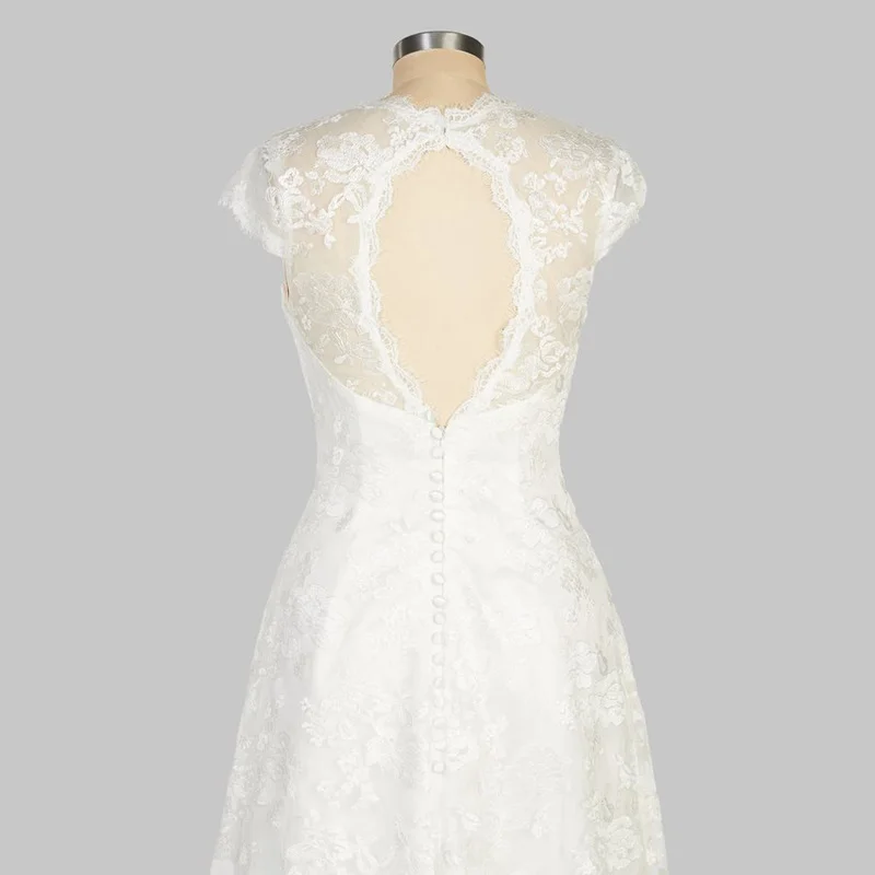 

Elegant Lace Beach Wedding Dress V-neck Short Sleeve Bride Dresses Lace Backless High Low Bridal Gowns Vestido De Noiva