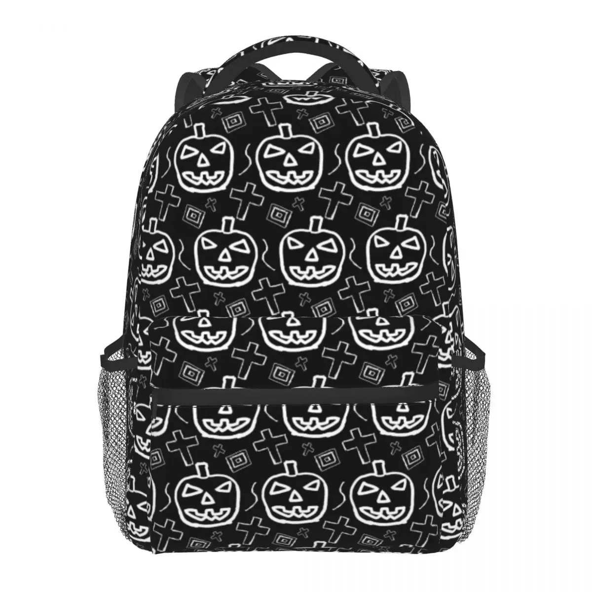 

Fashion Women Backpack School Bags For Teenagers Girls Hand-Skected Scary Halloween Pumpkin Pattern Student Backpack