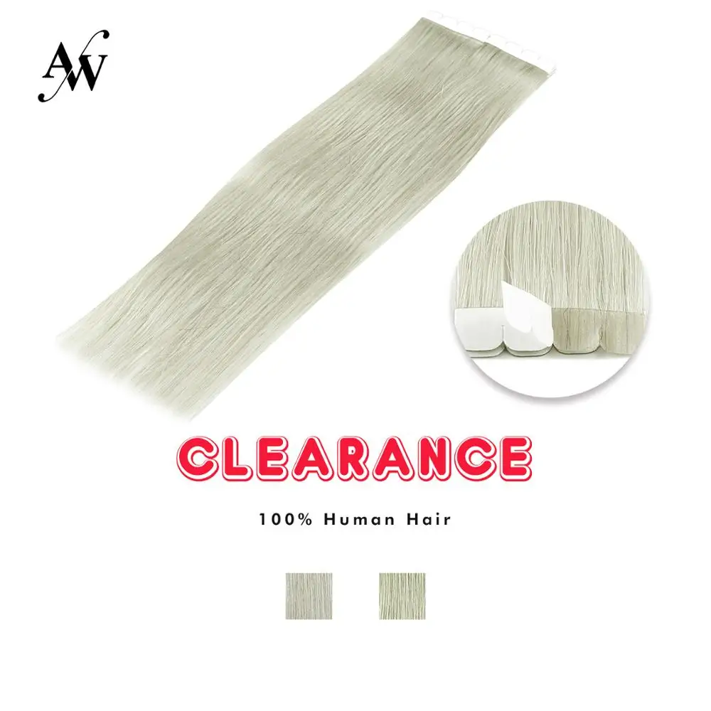 

AW 16'' Straight Mini Tape In Human Hair Extensions Seamless Invisible Machine Made Remy Adhesive Extension Grey Color 1.5g/pc