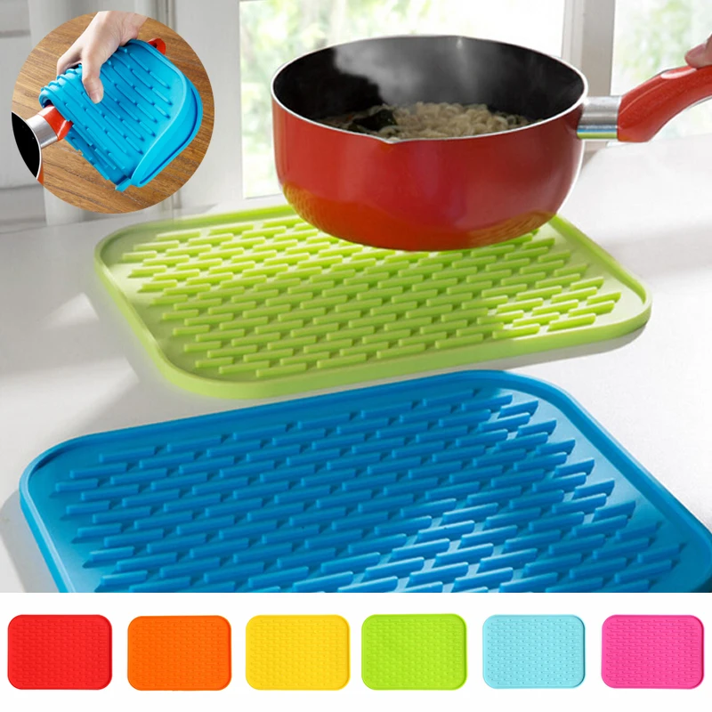 

New home kitchen silicone solid color insulation placemat anti-scald pot mat dining table drain mat 21.5x15.5x0.5cm