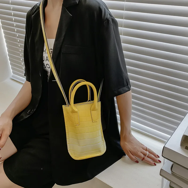 Patent Leather Casual Bucket Phone Bag Gradient Crocodile Wallet Purse Outdoor Handle Shoulder Pouch Mini Women Pocket Handbags |