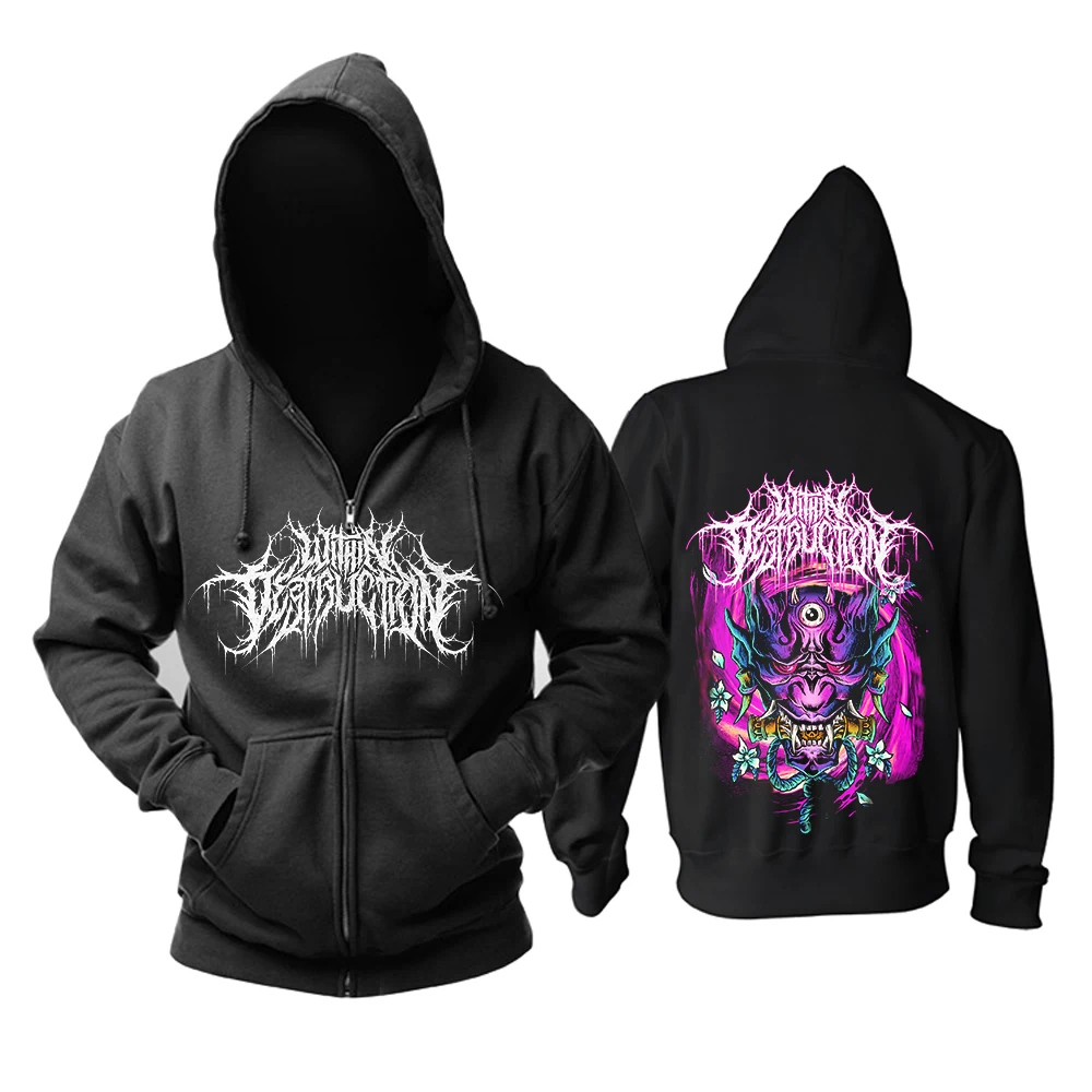 5 Designs Within Destruction Tengu Mask Zipper Sweatshirt Rock Demon Nice Soft Warm Hoodies Heavy Metal Punk  Fleece Outerwear