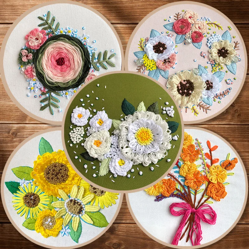 Купи Origina Flower Gorgeous Wreath Diy 3d Beginner Embroidery Fabric Threads Material Bag Needlework Cross Stitch Kit Wall Painting за 478 рублей в магазине AliExpress