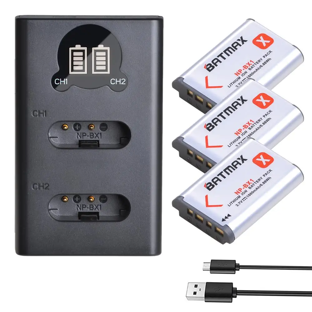 3Pcs set 2 шт. 1860 мА/ч, NP-BX1 NP BX1 Батарея акумуляторная батарея+ Зарядное устройство с Тип C для sony комплектующие фотоаппарата sony DSC RX1 RX100 AS100V M3 M2 HX300 HX50 GWP88 AS15 WX350 - Цвет: 3Pcs set