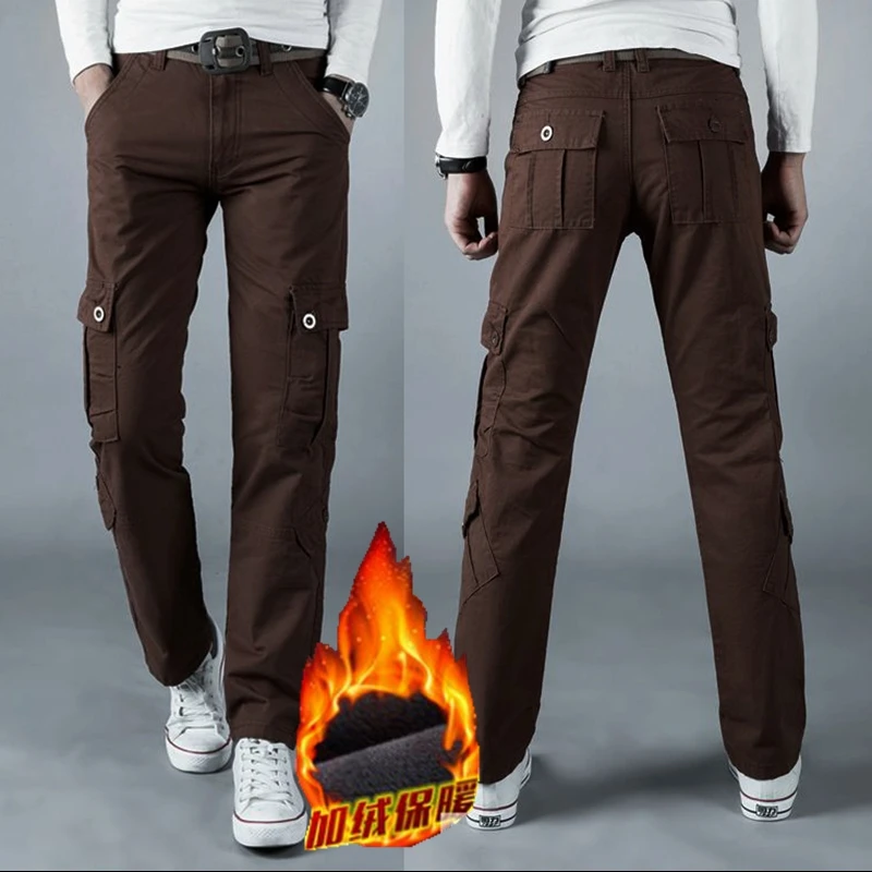

Зимние женские свободные брюки, мужские двухслойные утепленные брюки в стиле милитари со множеством карманов, модель 28-40