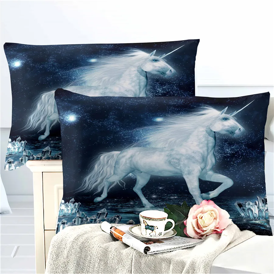 Набор постельного белья с объемным рисунком единорога пододеяльник принтом