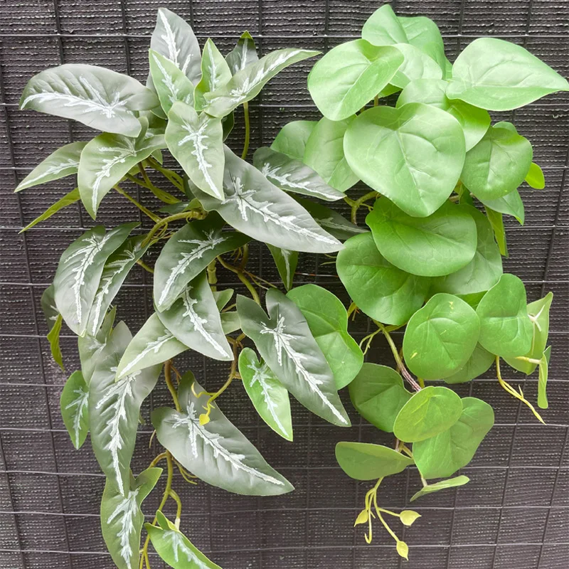 

50cm Large Artificial White Taro Plants Vine Green Radish Leaves Rattan Home Garden Wedding Party Hanging Decor