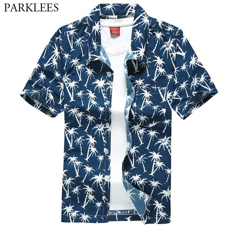 

Funky Palm Tree Printed Hawaiian Shirt Men 2020 Summer New Short Sleeve Button Down Aloha Shirts Mens Holiday Vacation Chemise