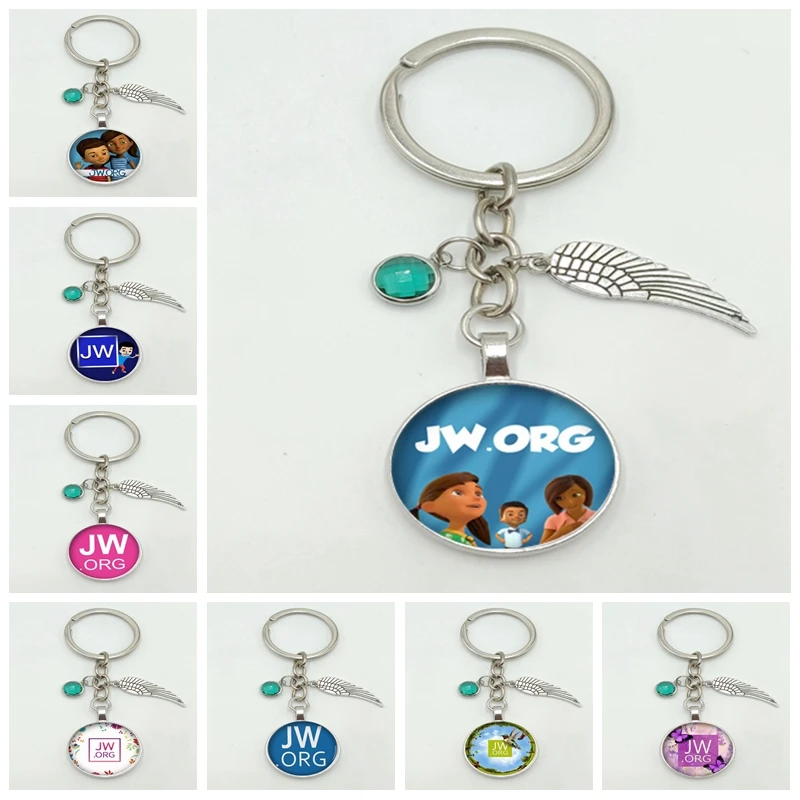 

2020 New JW.ORG Series Alloy Key Chain Glass Convex Round Key Chain Fashion Bag Pendant Jewelry Gift