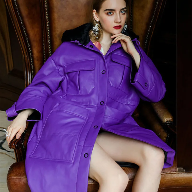 Натуральная кожаная куртка из овечьей кожи Женская зимняя длинные белые куртки