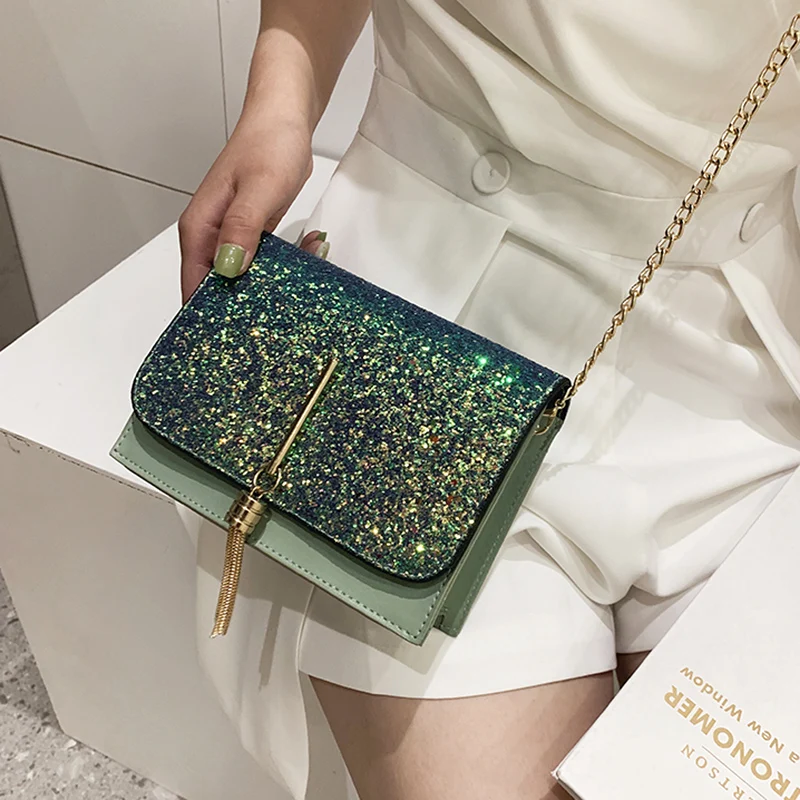 LTBOOS сумка с кисточкой на клапане Женская модная блестящая застежка из