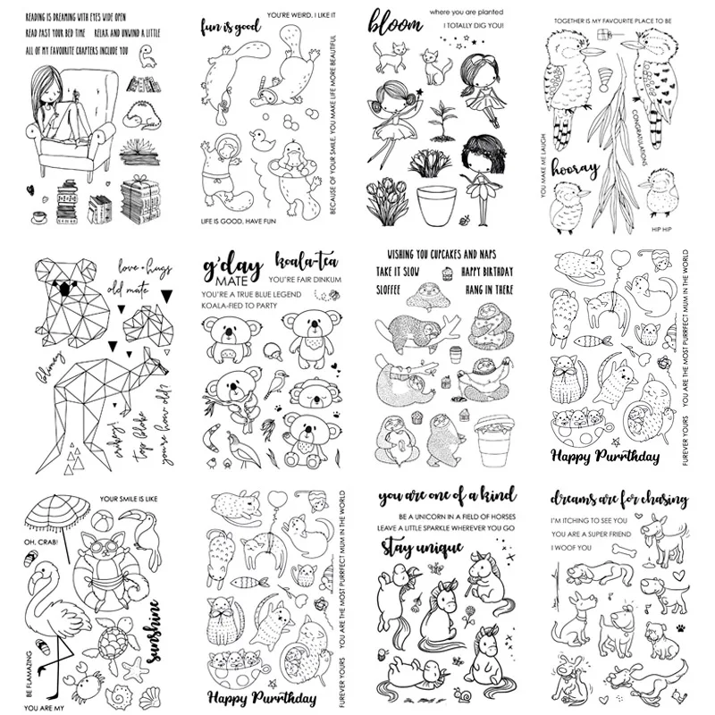 Летние прозрачные штампы с изображением животных Ленивец единорога медведя птиц