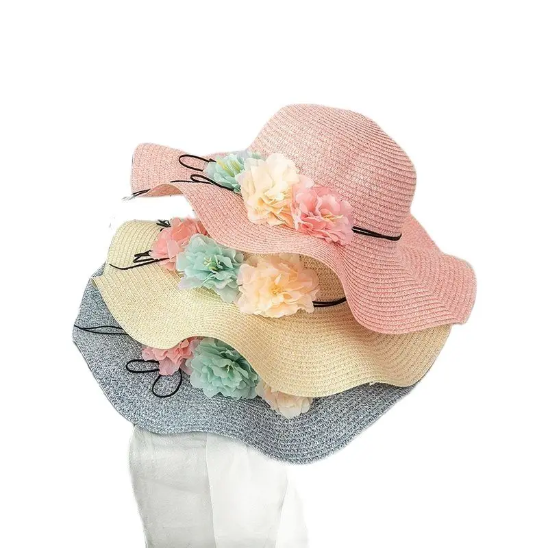 

Korean Fashion Big Flower Ladies Large Brim Seaside Travel Outdoor Casual Wave Side Foldable Holiday Women Straw Cap